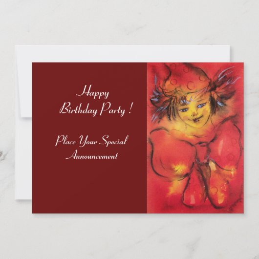 赤いリボン付きピエロ 招待状 (正面)