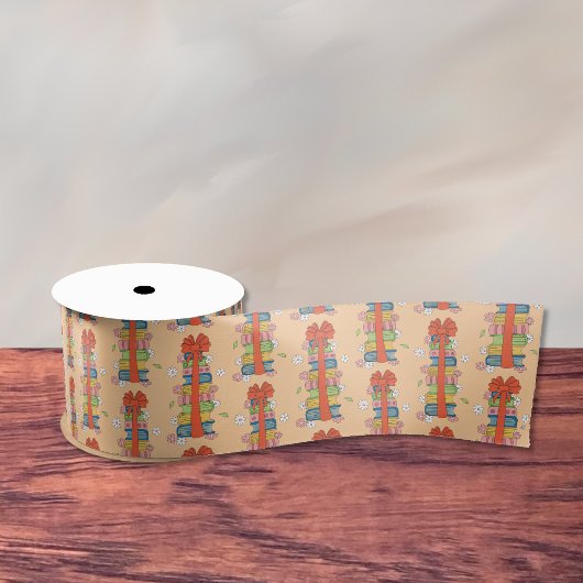 赤いリボン付きブックスタック サテンリボン