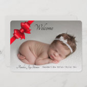 赤いリボン写真の誕生のお知らせ 案内状 (正面/裏面)