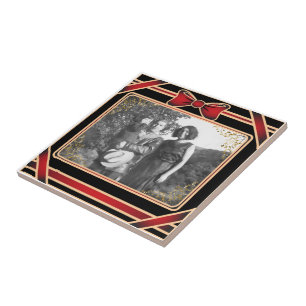 赤いリボン写真テンプレートタイル タイル