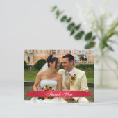 赤いリボン結婚の写真カスタムを見て有難う ポストカード (スタンド正面)