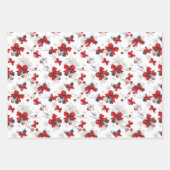 赤いリボン黒と白のバッファローチェックのクリスマス ラッピングペーパーシート (正面2)