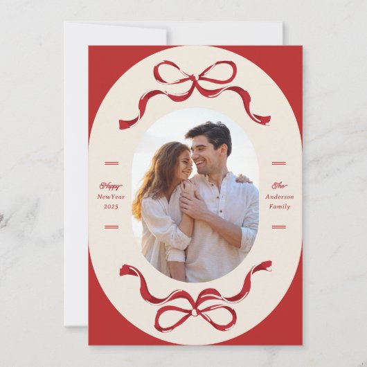 赤いリボン2026年新年の写真 シーズンカード (正面)