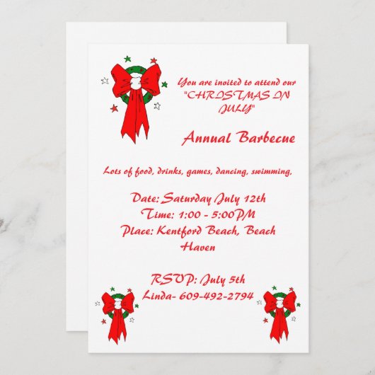 赤いリボン - ご招待 招待状 (正面/裏面)