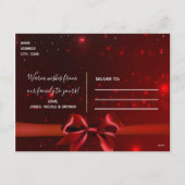 赤いリボン ゴールド グラム スパークル ホリデー フォト カード (裏面)