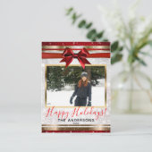 赤いリボン ゴールド ホワイト スパークル ホリデー フォト カード (スタンド正面)