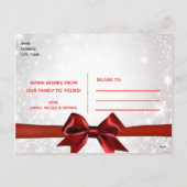 赤いリボン ゴールド ホワイト スパークル ホリデー フォト カード (裏面)