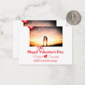 赤いリボン バレンタインデー 写真追加 名前 ハート 愛 ノートカード (正面/裏面インサイチュ)