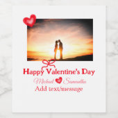 赤いリボン バレンタインデー 写真追加 名前 ハート 愛 ワインラベル (シングルラベル)