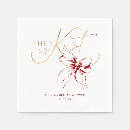 赤いリボン 結婚前のお祝い スタンダードカクテルナプキン (正面)