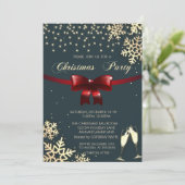 赤いリボン、雪の結晶、眼鏡、ブラックカンパニークリスマス 招待状 (スタンド正面)