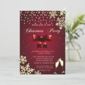赤いリボン、雪の結晶、眼鏡、会社のクリスマスパーティー 招待状 (スタンド正面)