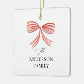赤いリボンScript家族の休日の写真 セラミックオーナメント (左)