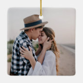 赤いリボンScript家族の休日の写真 セラミックオーナメント (裏面)