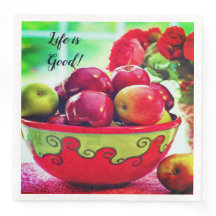 赤いリンゴとバラの生活は良いディナーナプキン