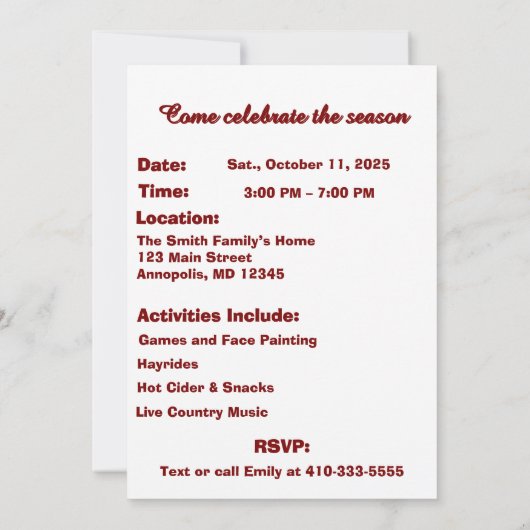 赤いリンゴのパーティー カスタマイズ可能 招待状 (裏面)