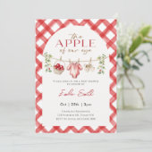 赤いリンゴのベビー服ライン 秋のベビーシャワー 招待状 (スタンド正面)