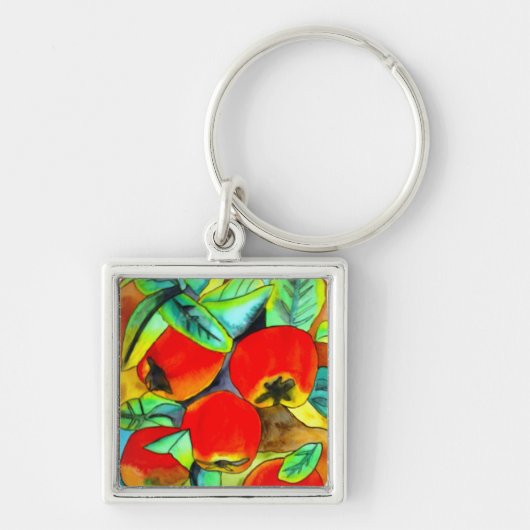 赤いリンゴの水彩画オリジナルアート作品 キーホルダー (正面)