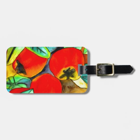 赤いリンゴの水彩画オリジナルアート絵画 ラゲッジタグ (正面横)