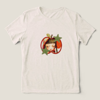 赤いリンゴのTシャツを着たかわいいアニメ女子 トライブレンドＴシャツ