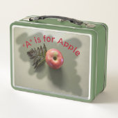 赤いリンゴパーソナライズされた写真グリーン メタルランチボックス (裏面)