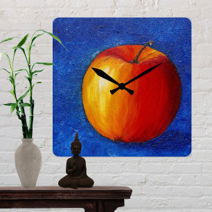 赤いリンゴ – 静物絵画の スクエア壁時計