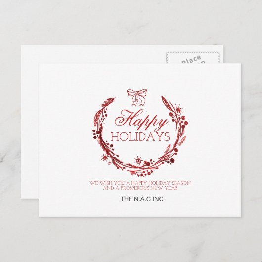 赤いリースのフローリッ企業のクポストカード シーズンポストカード (正面/裏面)