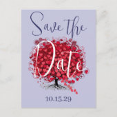赤いリーフハートツリー日付の保存 案内ポストカード (正面)