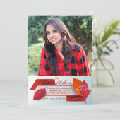 赤いリーフバナーの写真招待状 招待状 (スタンド正面)