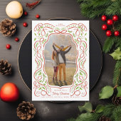 赤いリ図解入りの、写真付きのボンとホリーのクリスマスフォト シーズンカード