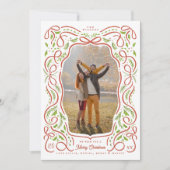 赤いリ図解入りの、写真付きのボンとホリーのクリスマスフォト シーズンカード (正面)