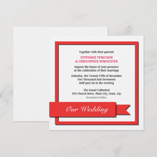赤いリ結婚ボン 招待状 (正面/裏面)