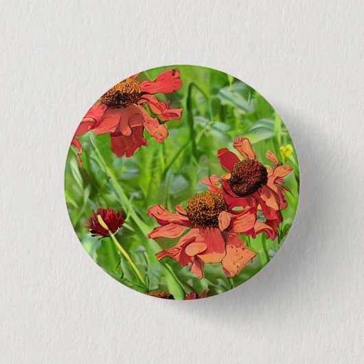 赤いルドベキアの花 缶バッジ (正面)