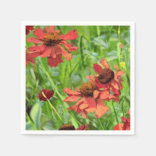 赤いルドベッキアの花 スタンダードカクテルナプキン (正面)