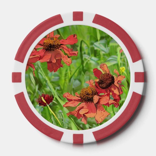 赤いルドベッキアの花 ポーカーチップ (正面)