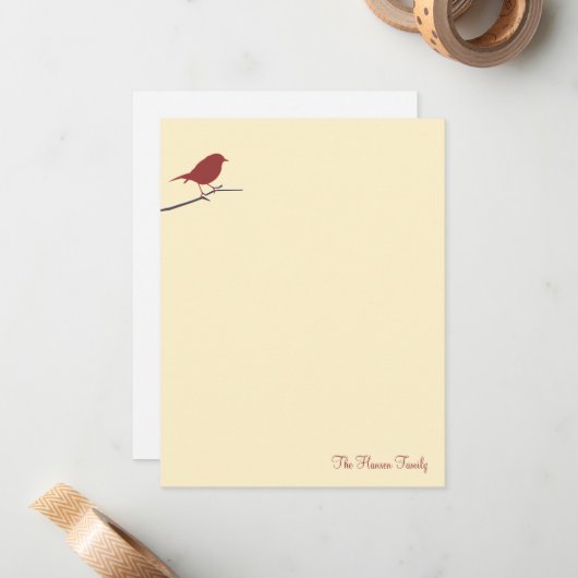 赤いルビンの鳥の枝 クリームベージュ 感謝のメモ ノートカード (正面/裏面インサイチュ)