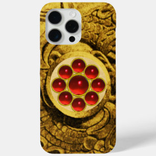 赤いルビーの宝石とモン金ゴールドグリフィン iPhone 15 PRO MAXケース