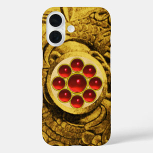 赤いルビーの宝石とモン金ゴールドグリフィン iPhone 16ケース