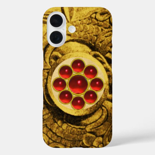 赤いルビーの宝石とモン金ゴールドグリフィン Case-Mate iPhoneケース (裏面)