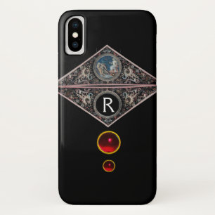 赤いルビーの宝石ブラックとルネッサンスのモノグラム iPhone X ケース