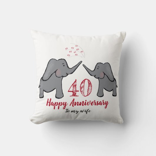 赤いルビーの記念日結婚の妻ゾウ クッション (正面)