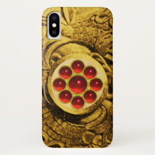 赤いルビー宝石の宝石の金ゴールドグリフィン付きモン iPhone X ケース