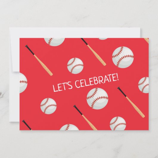 赤いルーキー野球のバッターアップ写真1歳の誕生日 招待状 (裏面)