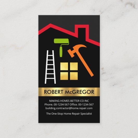 赤いルーフライン縁どホーム修復 名刺 (正面)