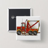 赤いレッカー車のレッカー車ピン 缶バッジ (正面&裏面)