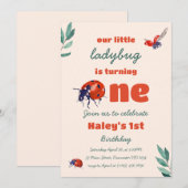 赤いレディバグがキュートなファーストバースデーパーティー 招待状 (正面/裏面)