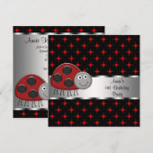 赤いレディバグの女の子の誕生日パーティー 招待状 (正面/裏面)