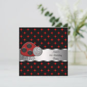 赤いレディバグの女の子の誕生日パーティー 招待状 (スタンド正面)