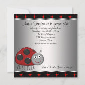 赤いレディバグの女の子の誕生日パーティー 招待状 (裏面)