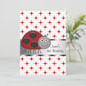 赤いレディバグの女の子の6歳の誕生日パーティー 招待状 (スタンド正面)